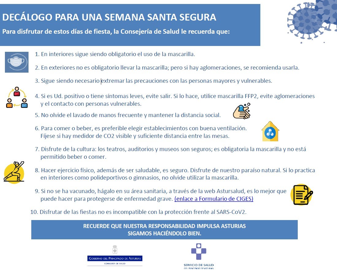 Acceso al decálogo de Semana Santa frente al coronavirus en Asturias